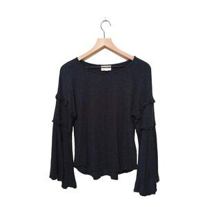 MAX Studio Blue Rayon Scoop Neck Long Tiered Bell Sleeve Shirt Sz L